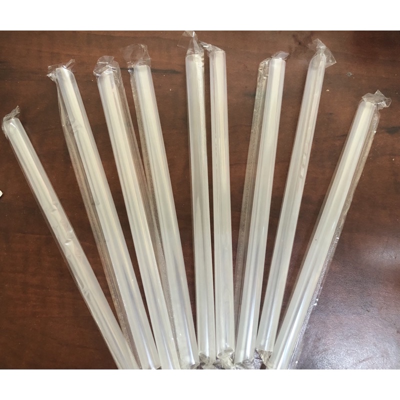 Set 10 ống hút trân châu fi12 trắng trong có màng bọc