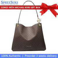 Michael Kors Handbag In Gift Box Christina Large Signature Logo Shoulder Bag Brown # 35T5G8WE6B