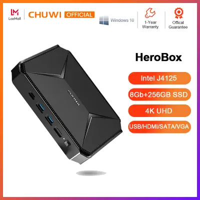 CHUWI Official HeroBox Máy tính mini Windows 10 Hệ thống siêu hiệu suất 4K Máy tính để bàn Mini PC nhỏ với 8GB RAM 256GB SSD Lõi tứ Tiết kiệm điện Tiết kiệm không gian Dung lượng nhẹ Có thể mở rộng 2,5 inch HDD, loại c hdmi VGA USB3.0x4 BT 4.2, Dual 