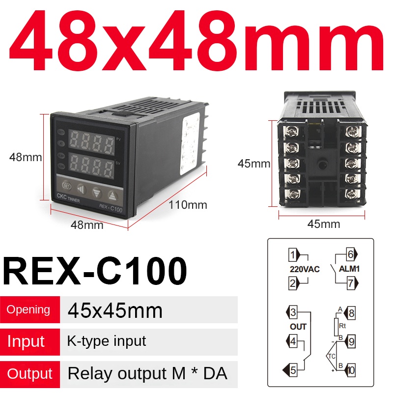 Bộ Điều Nhiệt REX-C100 K Relay M * Da | Nguồn Hoàng, PID 0-1300°C, 4-20mA, Đa Màu, Công Nghiệp, IP54, Kèm Bộ Kit