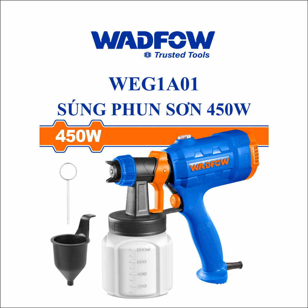 Súng Phun Sơn 450W WADFOW / WEG1A01 / Dung tích bình chứa 800ml / Độ nhớt tối đa: 100DIN-s