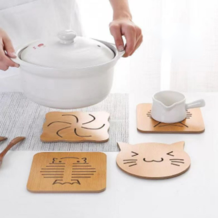 2 cái dễ thương sáng tạo dán tường bếp gỗ Board chống nhiệt lẩu bảng miếng vải để lót đĩa ở bàn ăn Coaster miếng lót chống trượt dụng cụ nhà bếp