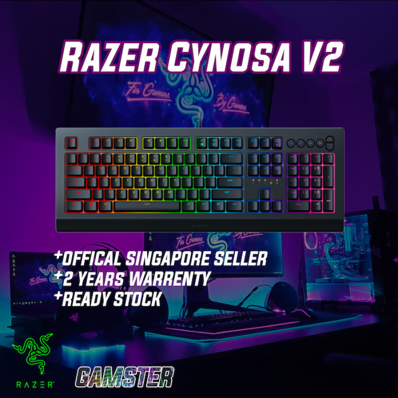 Razer Cynosa V2 Durable Spill-Resistant Gaming Keyboard (Quiet, cushioned keystrokes) | FREE DELIVERY | Essential RGB Gaming Keyboard Singapore