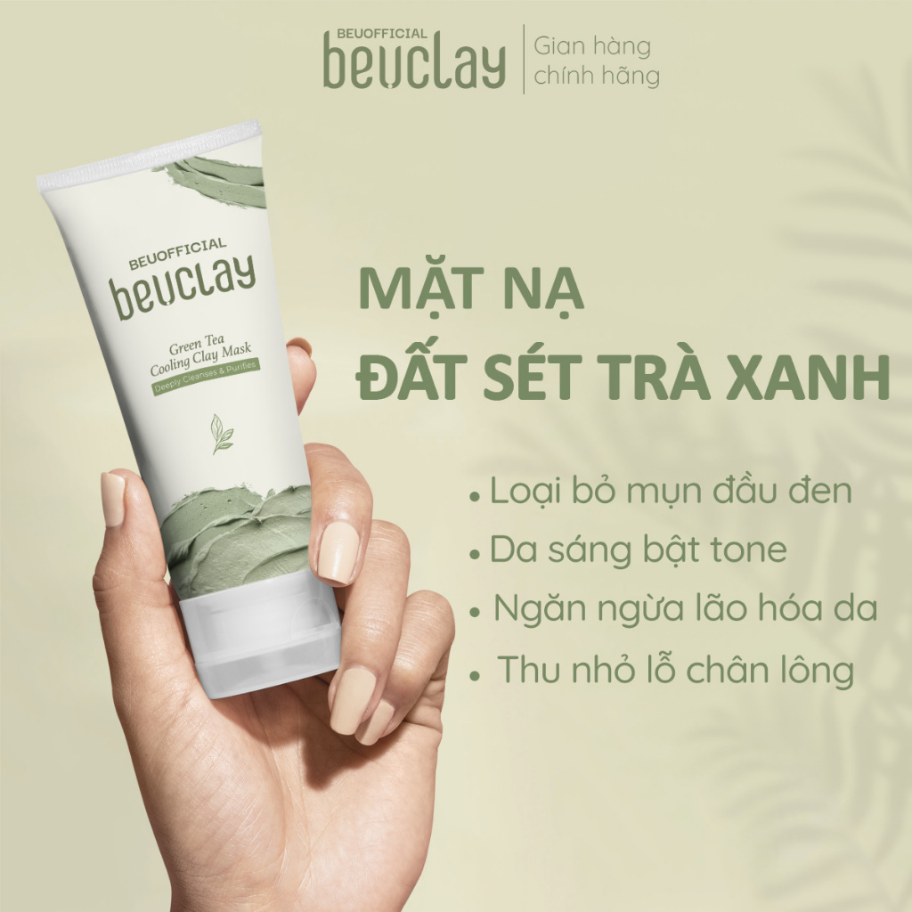 Mặt nạ bùn đất sét BEUCLAY trà xanh sáng da se khít lỗ chân lông kiểm soát dầu ngăn ngừa mụn cám mụn