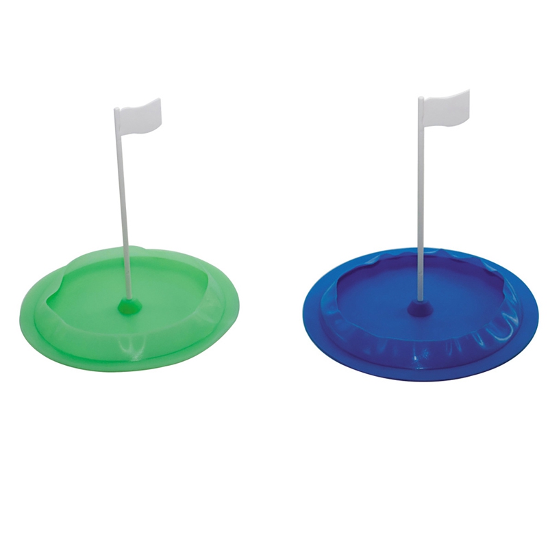 2 Pcs-ทิศทางการวางกอล์ฟถ้วยยางนุ่มฝึกพัตเตอร์รูที่มีธงสำหรับการฝึกอบรม Blue & Green