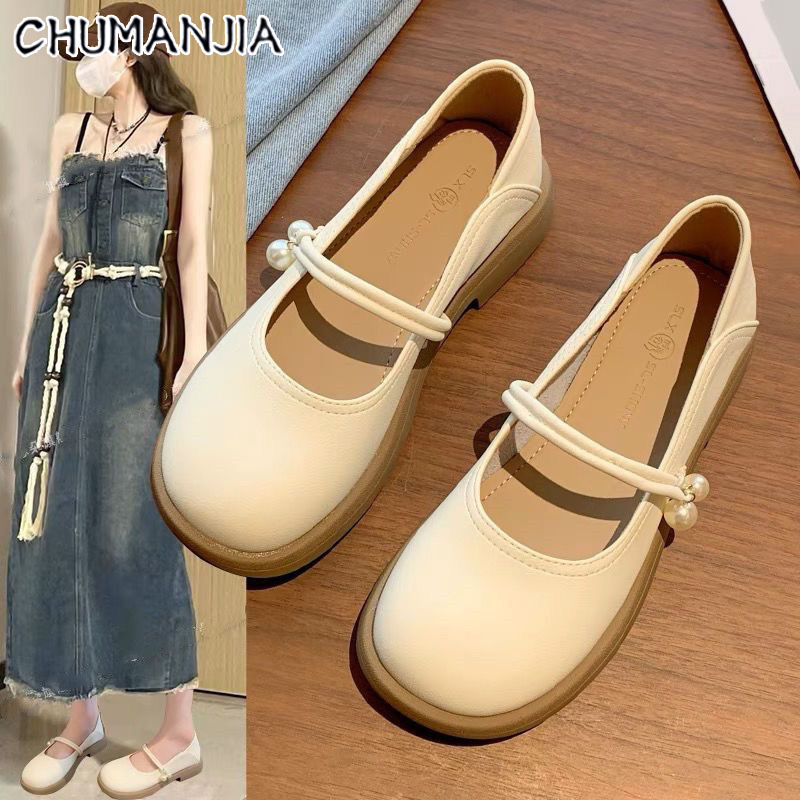 Chu Man Jia manbazuji giày đơn nữ đế phẳng đế dày mới Giày da nhỏ đế mềm có váy