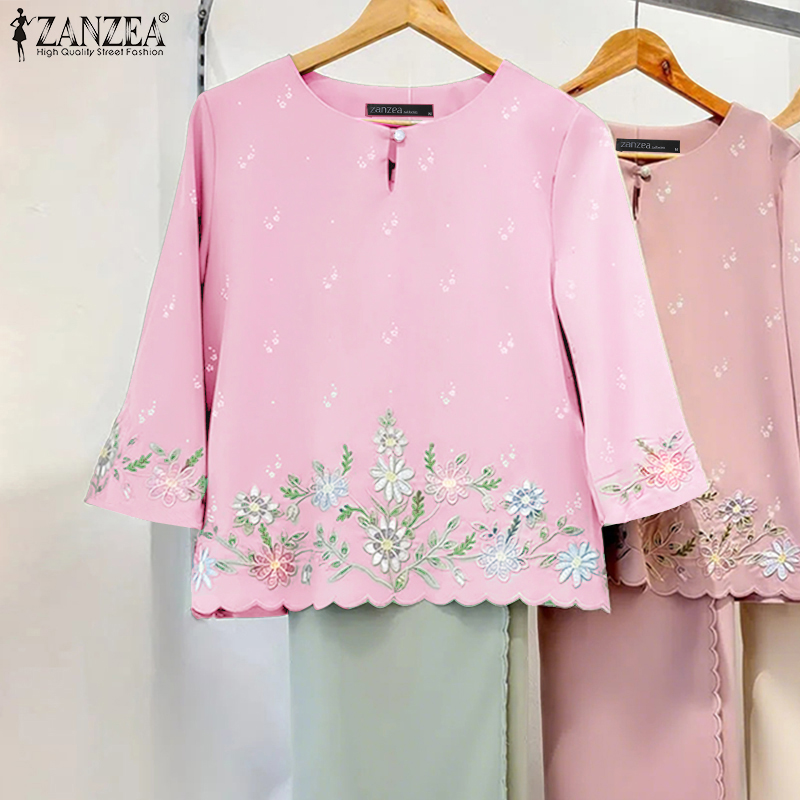 Celmia ZANZEA Áo cánh nữ in hoa tay 3/4 thanh lịch áo chui mỏng viền cổ tròn #0908