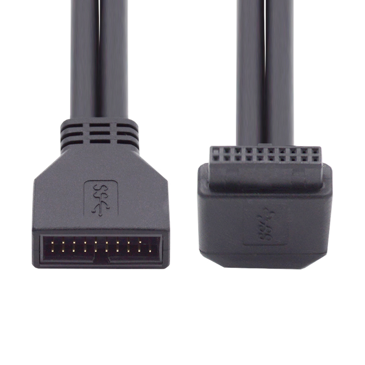 Cáp USB 3.0 19P | Đầu Cắm IDC Vuông 90 Độ Uốn Xuống - 24cm | Kết Nối Bo Mạch Chủ & Cổng USB Trước | Cáp Mở Rộng Đầu Đực Sang Cái