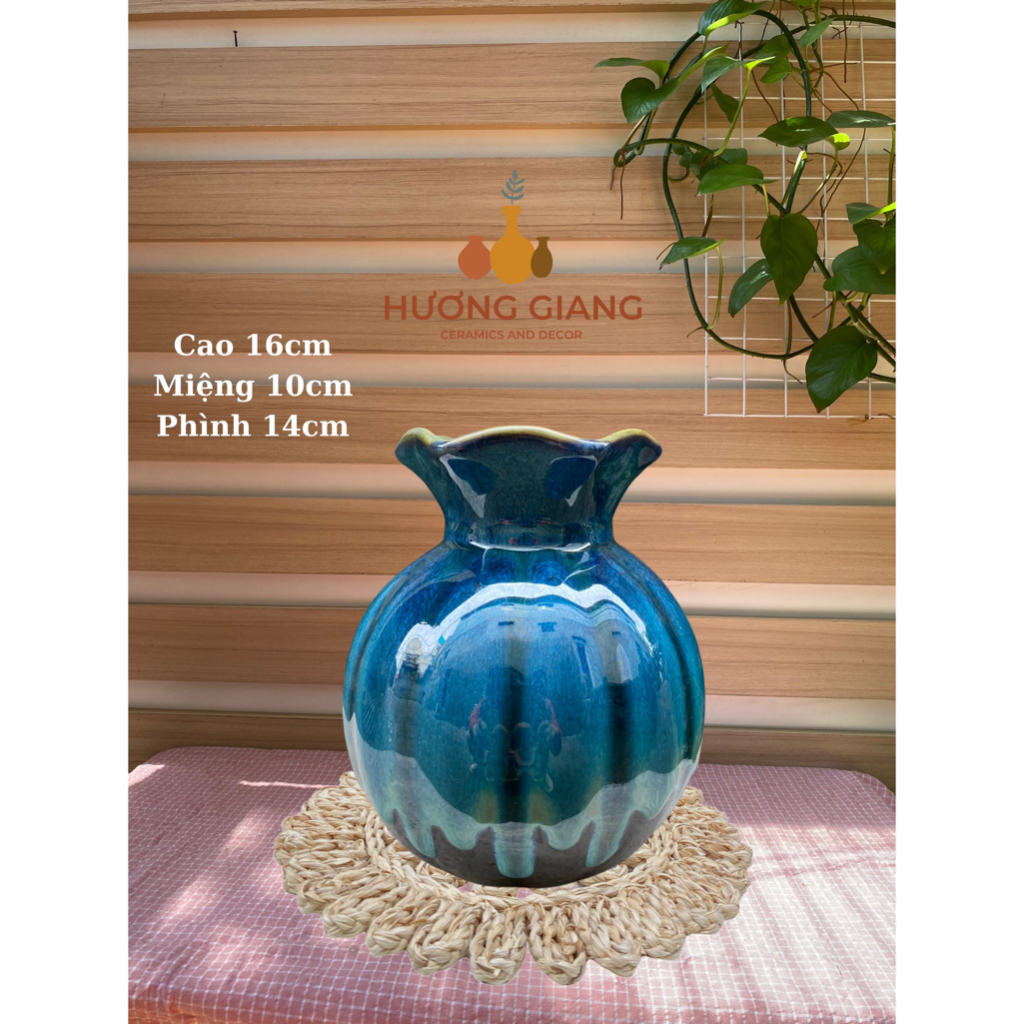 Lọ hoa decor gốm sứ Bát Tràng bình hoa gốm cắm hoa để bàn dáng quả lựu – Gốm sứ Hương Giang