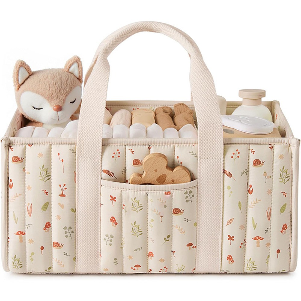 OKKFINE Portable Baby Diaper Organizer Large Capacity Newborn Essentials Nursery Storage Basket Floral Baby Diaper Storage Bag Outdoor Travel