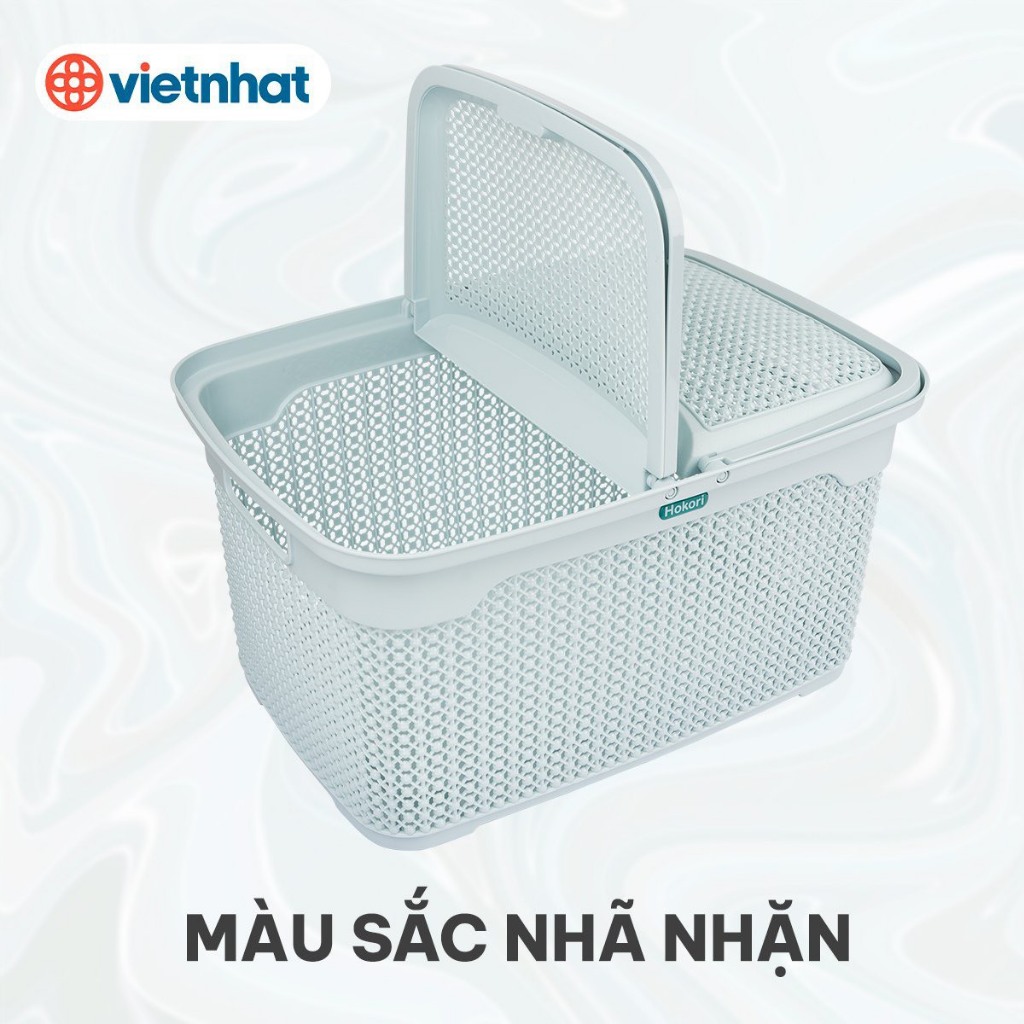 Làn nắp quai xách chấm bi Hokori Việt Nhật 2609. Giỏ đựng đồ, bỉm, tã cho trẻ có nắp quai xách tiện dụng