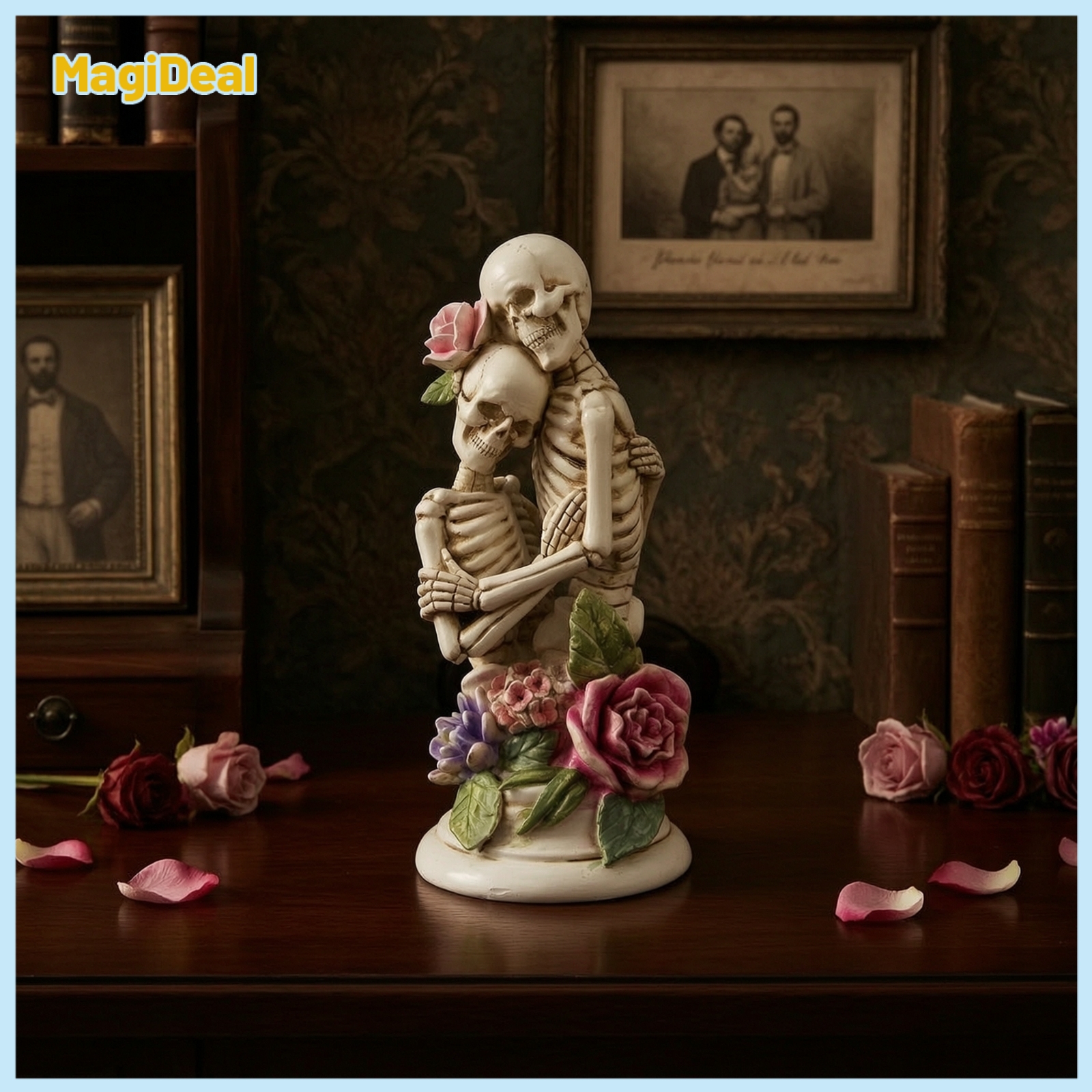 MagiDeal Gothic Skeleton Couple Figurine Spooky Skeleton Couple Statue Dark Embrace Statue Detailed for Goths, Day of the Dead ราคา 2,660 บาท*ส่งฟรี