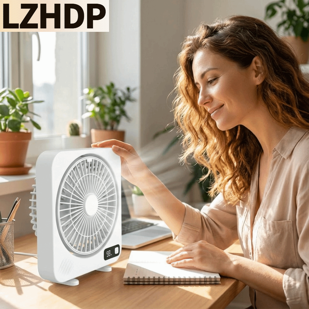 LZHDP หน้าจอดิจิทัล พัดลมพร้อมหน้าจอ LED แบตเตอรี่ในตัว การทำงานที่เงียบสงบ พัดลมแบบชาร์จไฟได้ ใช้งานได้จริงในชีวิตประจำวัน เสียงรบกวนต่ำ พัดลมแขวนขนาดเล็ก การใช้งานบนเดสก์ท็อป ราคา 1,923 บาท*ส่งฟรี