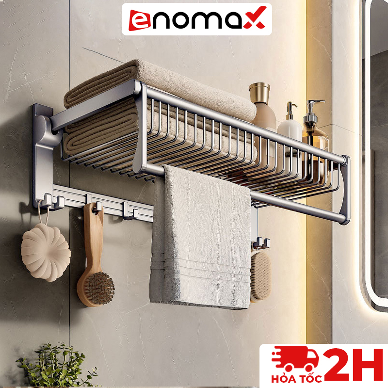 Kệ treo nhà tắm Enomax dán tường treo khăn tắm, quần áo, đồ dùng phong tắm. Chất liệu nhôm không hàng không cao cấp