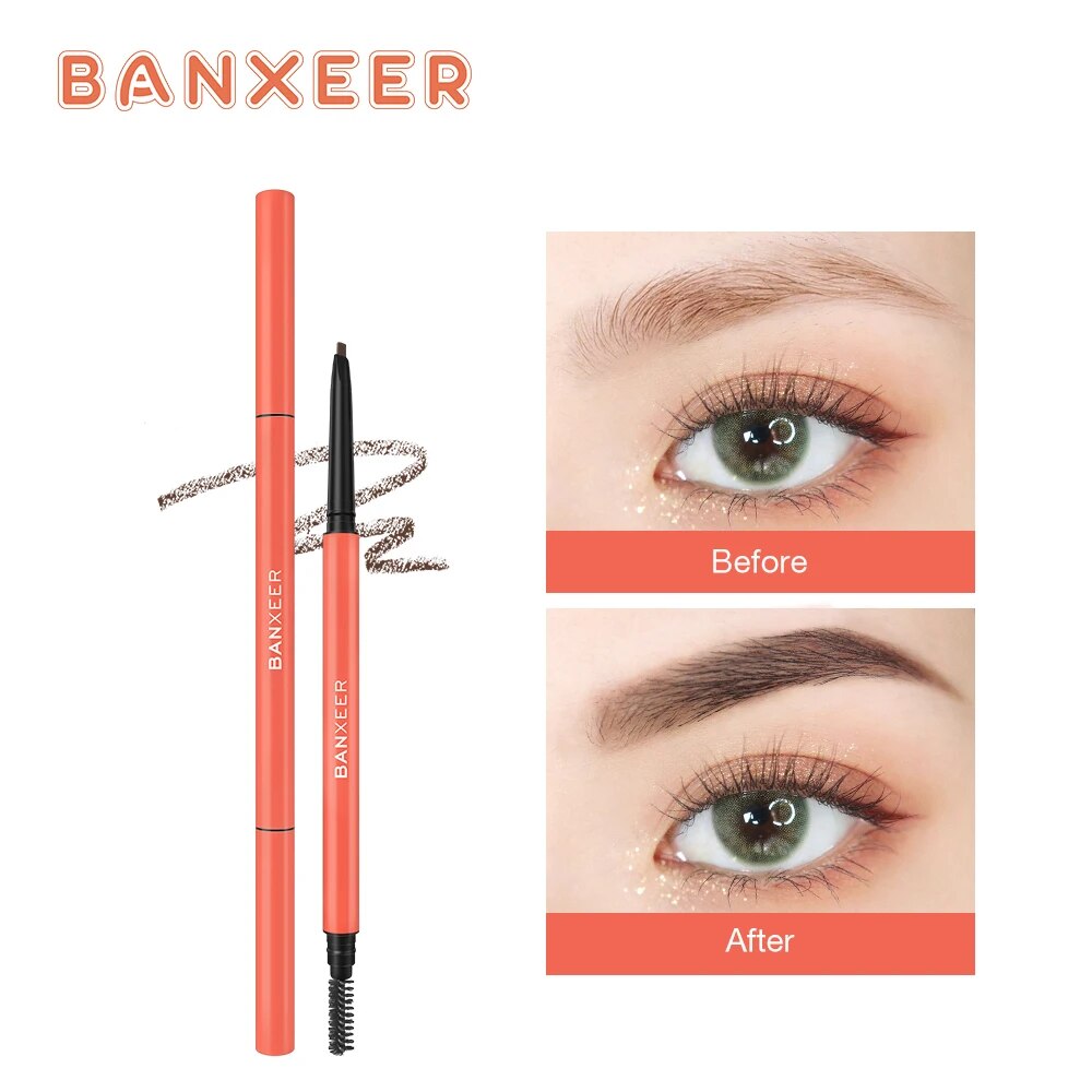 【Limited Quantity】 Banxeer Ultra Fine Eyebrow Pencil Brow Enhancers 1.5mm Waterproof Long-Lasting Double-Ended Brown Tint Shade Eyebrows Makeup