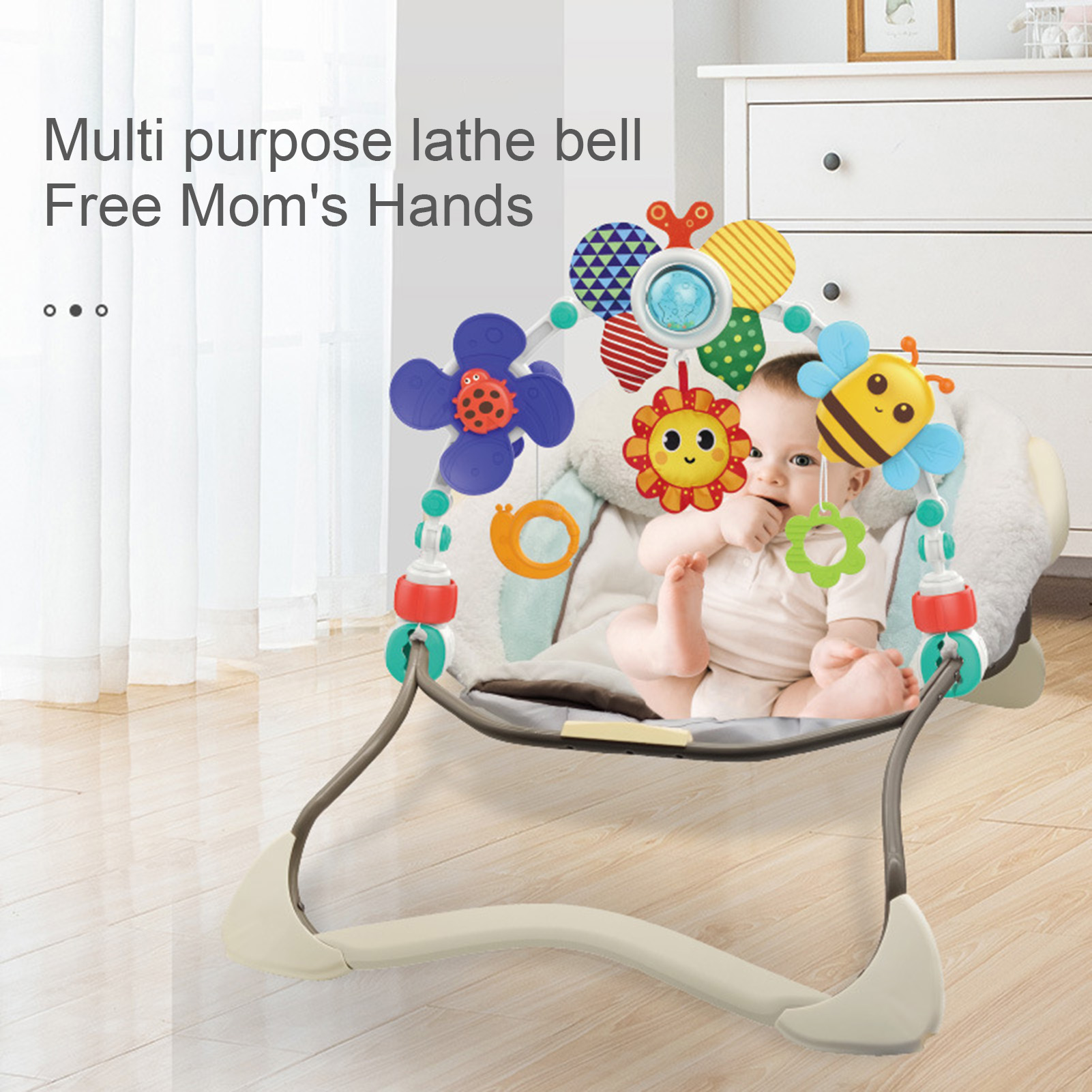 deveodo Baby Stroller Arch Toy Adjustable Clips Foldable Rotatable Windmill Sun Butterflies Bee 0-1 Years Old Educational Toddlers Crib Arch Toy Baby Gift Durable Baby Crib