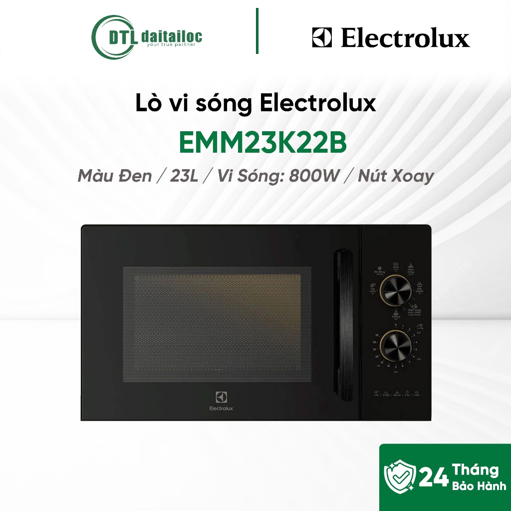 Lò vi sóng Electrolux EMM23K22B Màu Đen 23L Vi Sóng: 800W Nút Xoay / Chính hãng / Bảo hành 24 tháng