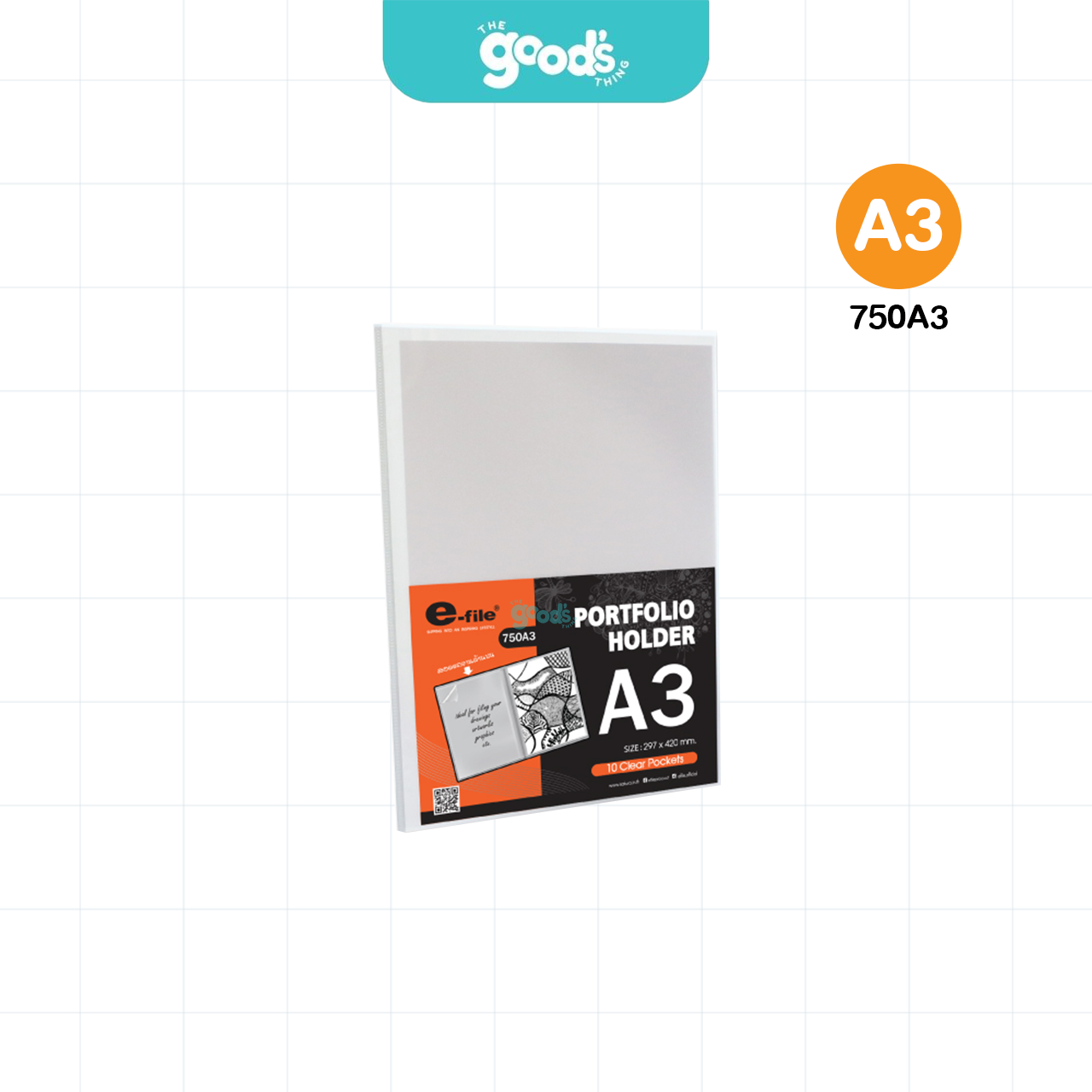 แฟ้มสะสมผลงาน E-file รุ่น 750A แฟ้ม A2 / A3 PORTFOLIO อี-ไฟล์ แฟ้มเก็บโปสเตอร์ เก็บเอกสาร (จำนวน1ชิ้น)