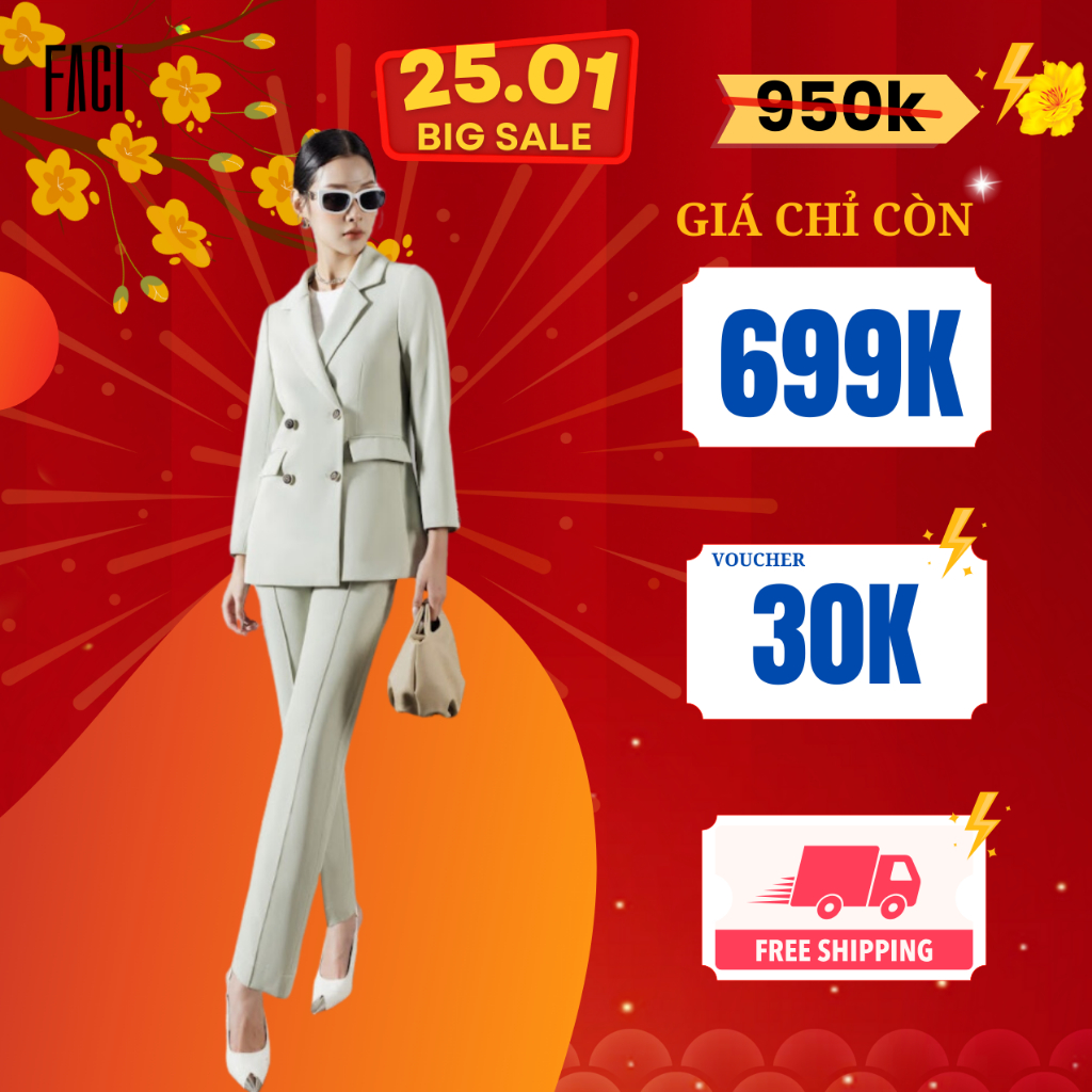 Áo Blazer nữ FACI hai lớp dáng dài form rộng phong cách công sở Thu Đông trẻ trung thời thượng FA23036 FQ23023