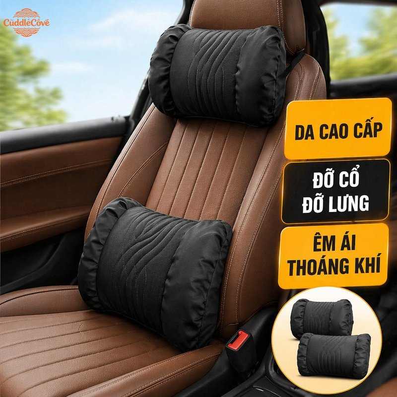 CuddleCove Car headrest pillow soft nappa leather neck pillow lumbar cushion memory foam anti fatigue breathable car seat accessory Giá 324,380 Đồng*Miễn phí vận chuyển