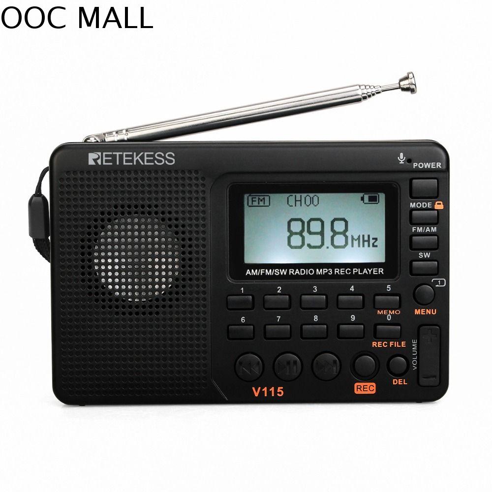 OOC Máy ghi âm Đài phát thanh retekess V115 FM AM SW Sóng đầy đủ V-115 radio di động Bền Có thể sạc lại Retekess Radio sóng ngắn V-115 Nghe đài phát thanh