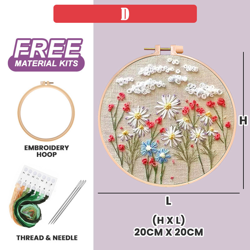 DIY Embroidery Kit Beginners Sewing Cross Stitch Flower Handicraft Material Set Sulaman DIY 刺绣材料包