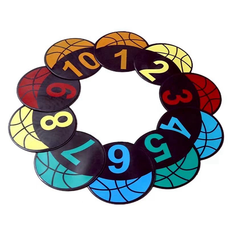 (TSDA) 1Set Basketball Spot Marker Colorful Anti-Slip Sports Training Markers 9 Inches,Round Flat Number Dots, Training Marker Field