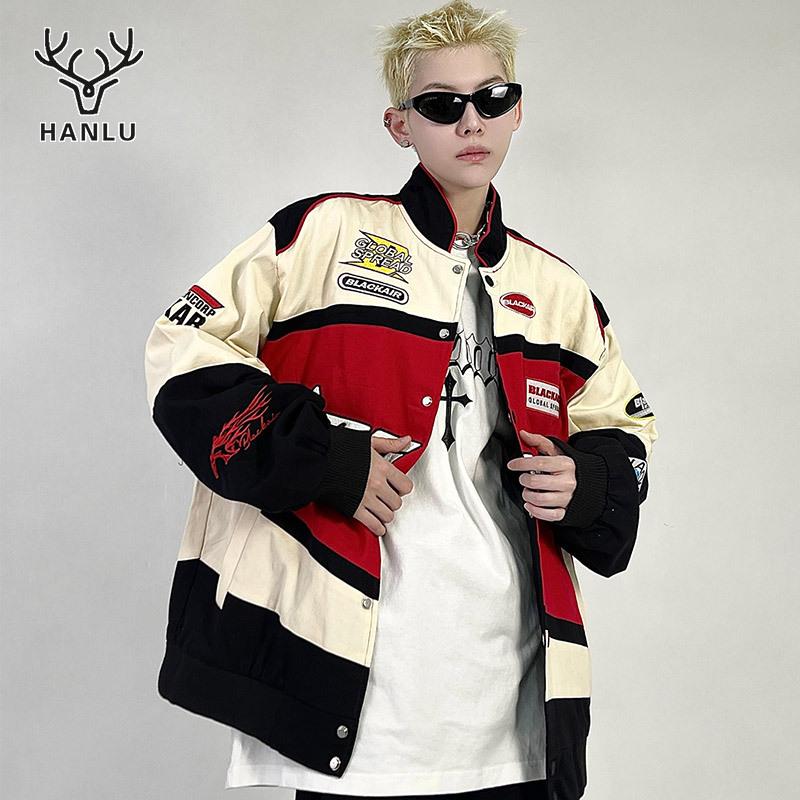 Hanlu áo khoác nam đẹp ngầu boy phố áo khoach nam áo khoác nam bomber Áo khoác đôi Nam Thường Ngày Áo Quần đua rộng phong cách đẹp trai đồng phục bóng chày