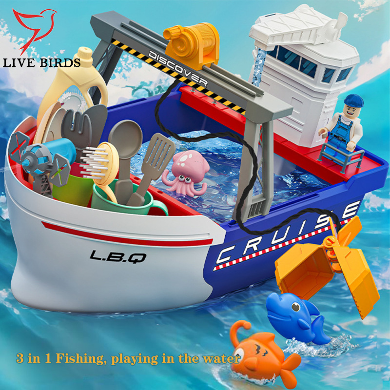 Kids Fishing Boat Toys Set Kitchen Sink Toys Pool Floating Fishing Game Board Boat Toys For Boys Girls ราคา 674 บาท*ส่งฟรี