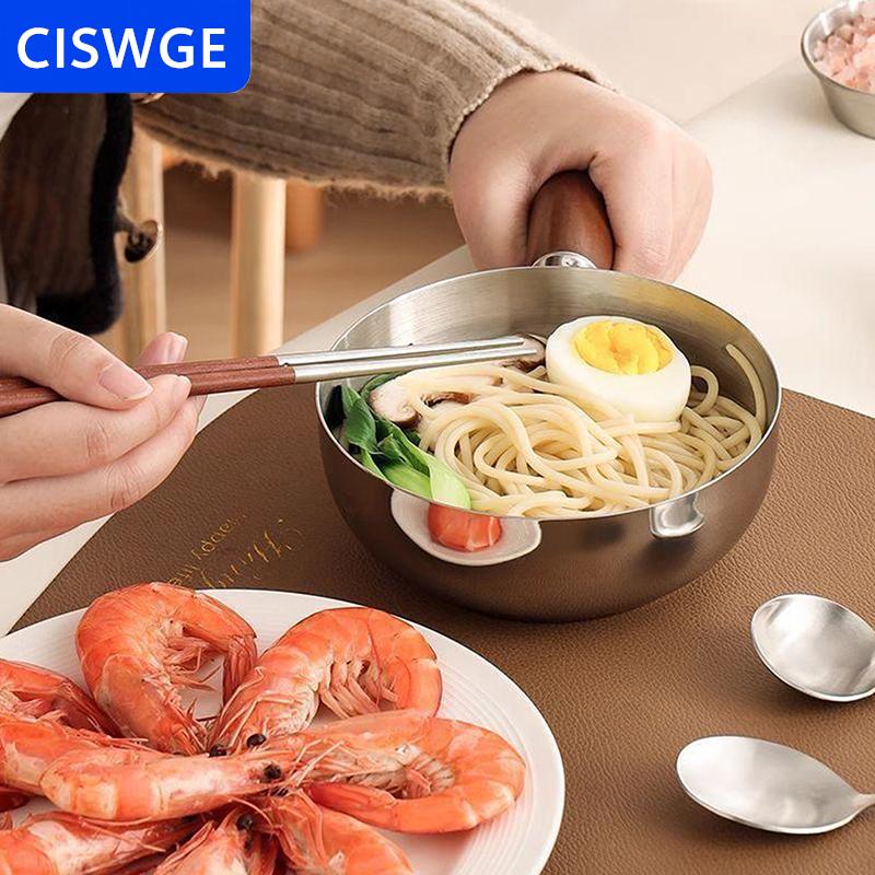 [COD] CISWGE  Duy nhất-Người Chịu Nhiệt Thép Không Gỉ Nồi Gỗ Xử Lý Cho Trái Cây Salad Sữa Chua Ăn Sáng Nhà Bếp Nấu Ăn Bát