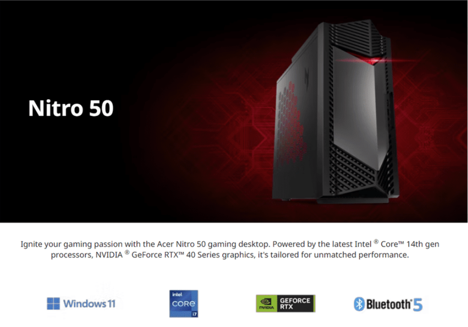 Acer Nitro N50-656-14400W11G Gaming Desktop PC (I5-14400F