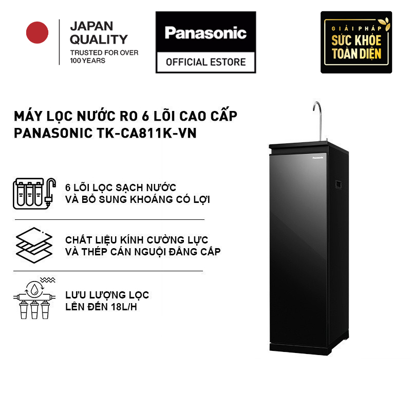 [Trả góp 0%]Máy lọc nước RO 6 lõi với cửa kính đen cường lực cao cấp Panasonic TK-CA811K-VN - lắp đặt toàn quốc