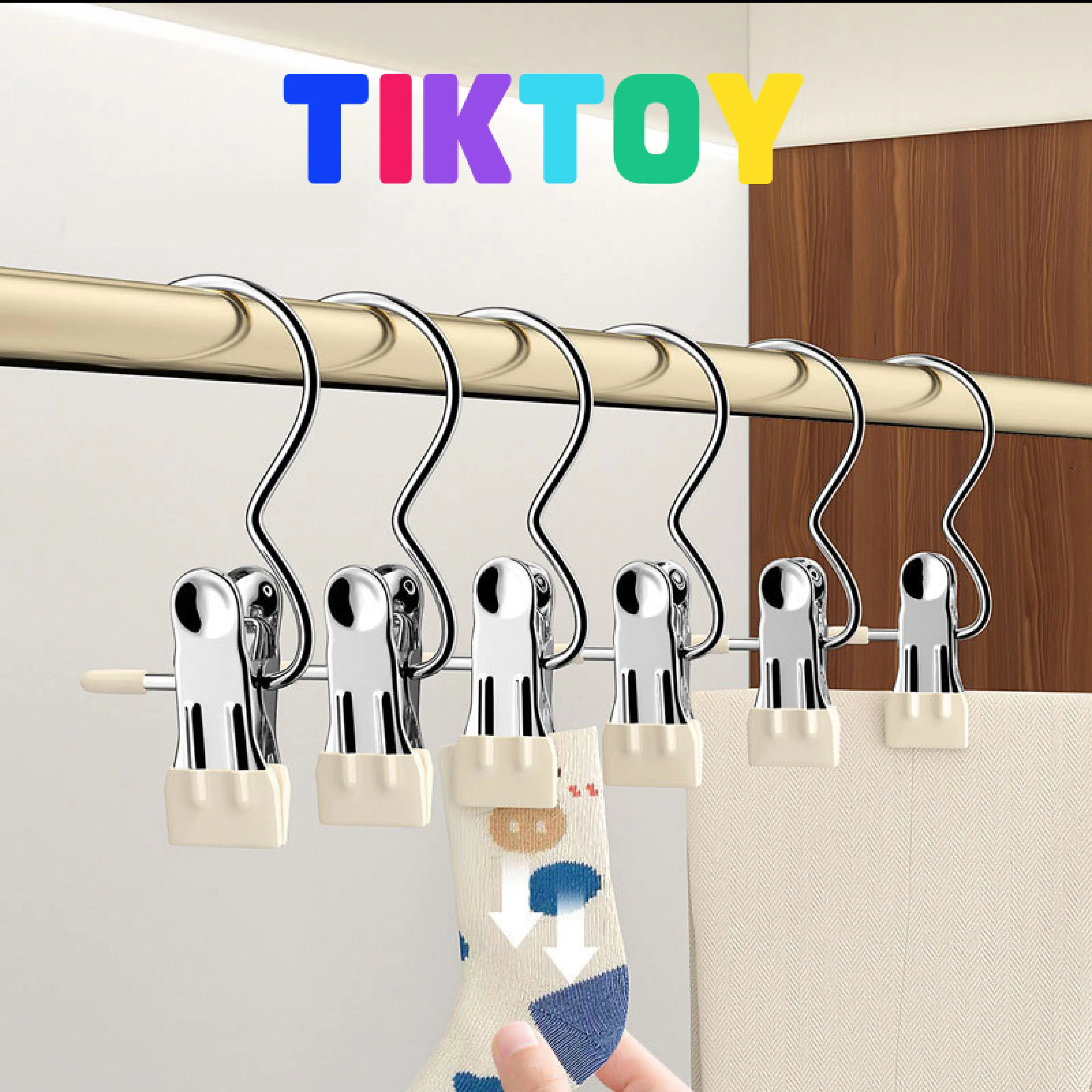 TIKTOY ไม้แขวนเสื้อสเตนเลส อเนกประสงค์ กันลื่นกันลม คลิปหนีบผ้า ถุงเท้า ผ้าขนหนู คลิปเก็บตู้เสื้อผ้า