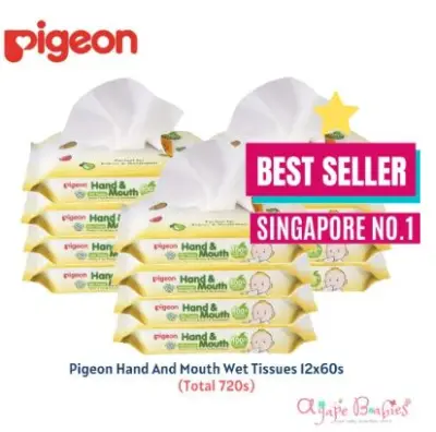 Pigeon Hand And Mouth Wet Tissues ( 12 x 60s = Total 720 sheets) (Yellow)