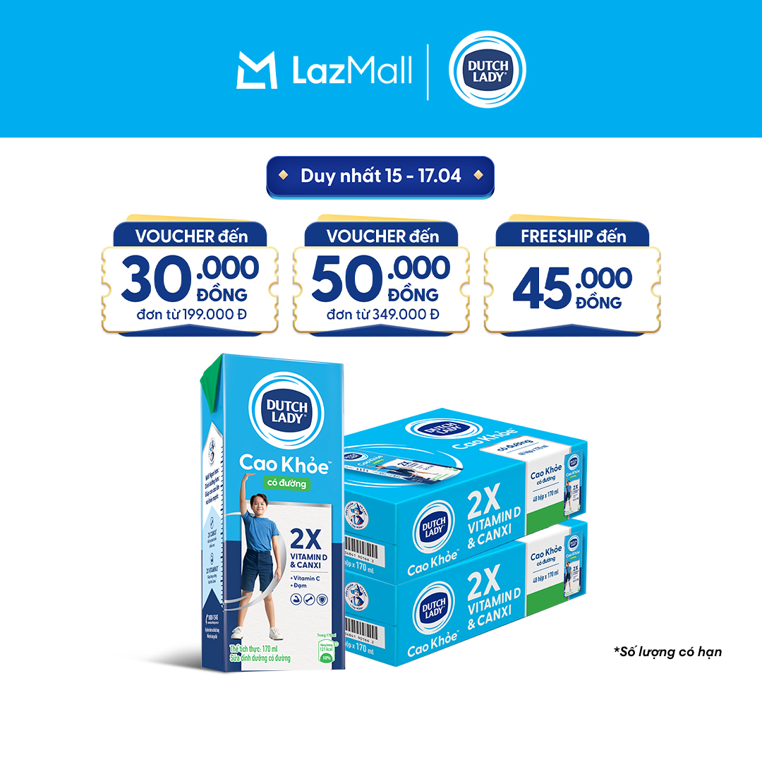 Combo 2 Thùng 48 Hộp Sữa Dutch Lady Cô Gái Hà Lan Cao Khỏe Có Đường 170ml (48x170ml)