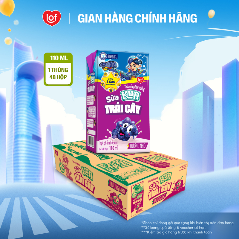 Sữa trái cây KUN vị nho thùng 48 hộp x 110ml