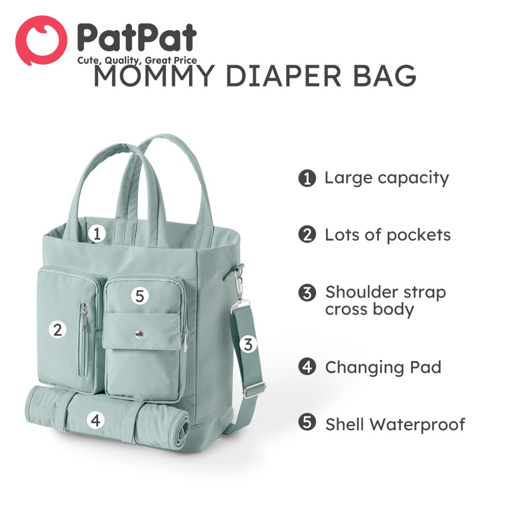 PatPat Diaper Bag Tote Multifunction Large Capacity Mom Bag with Waterproof Changing Pad and Adjustable Shoulder Strap ราคา 1,031 บาท*ส่งฟรี
