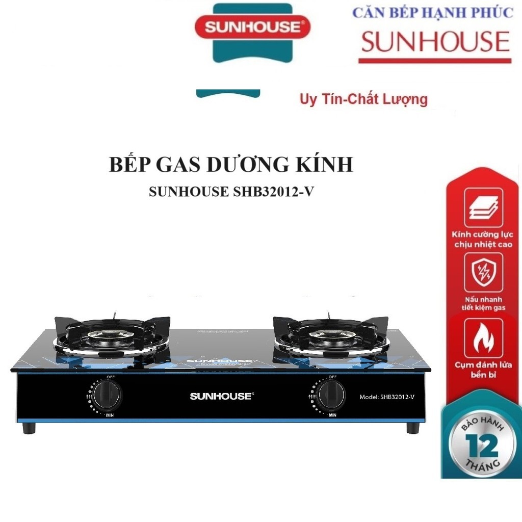 BẾP GAS DƯƠNG KÍNH SUNHOUSE SHB32012-V_Hàng chính hãng