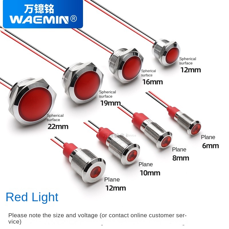 Đèn Tín Hiệu LED Kim Loại WAEMIN Đơn/Đôi/Ba Màu 6MM 8MM 10MM 12MM - Chống Nước 110-220V Tự Động Hóa - 10Mm 110-220V - Đèn Đỏ