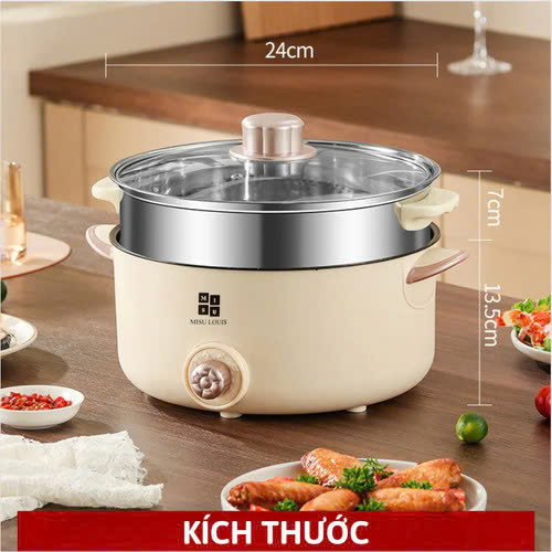 Misu Electric Hot Pot Comes with a Stainless Steel Steaming Basket, Multi-Purpose Non-Stick Electric Pot, Size 28cm