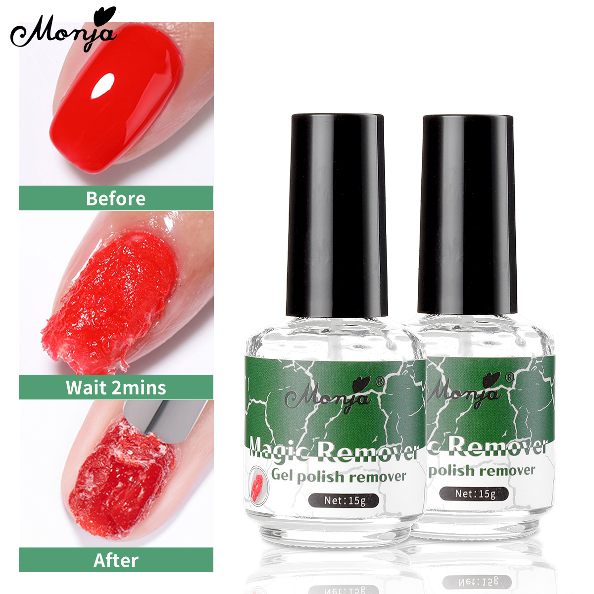 Monja 15ml ma thuật Remover Sơn móng Gel Làm Sạch Loại bỏ mạnh mẽ Burst Gel ngâm tắt đèn LED UV nhanh Remover Polish DIY Dụng cụ làm móng nghệ thuật
