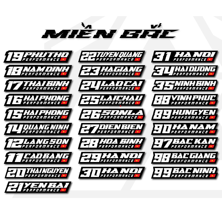 Tem dán xe 63 tỉnh thành miền bắc | team decal hình dán sticker biển số xe máy ô tô xe điện chống nước