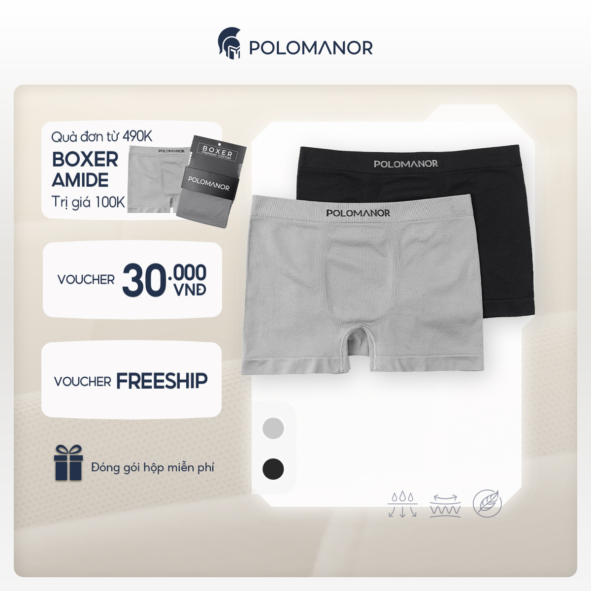 Quần lót nam BOXER POLOMANOR cao cấp thoáng mát kháng khuẩn