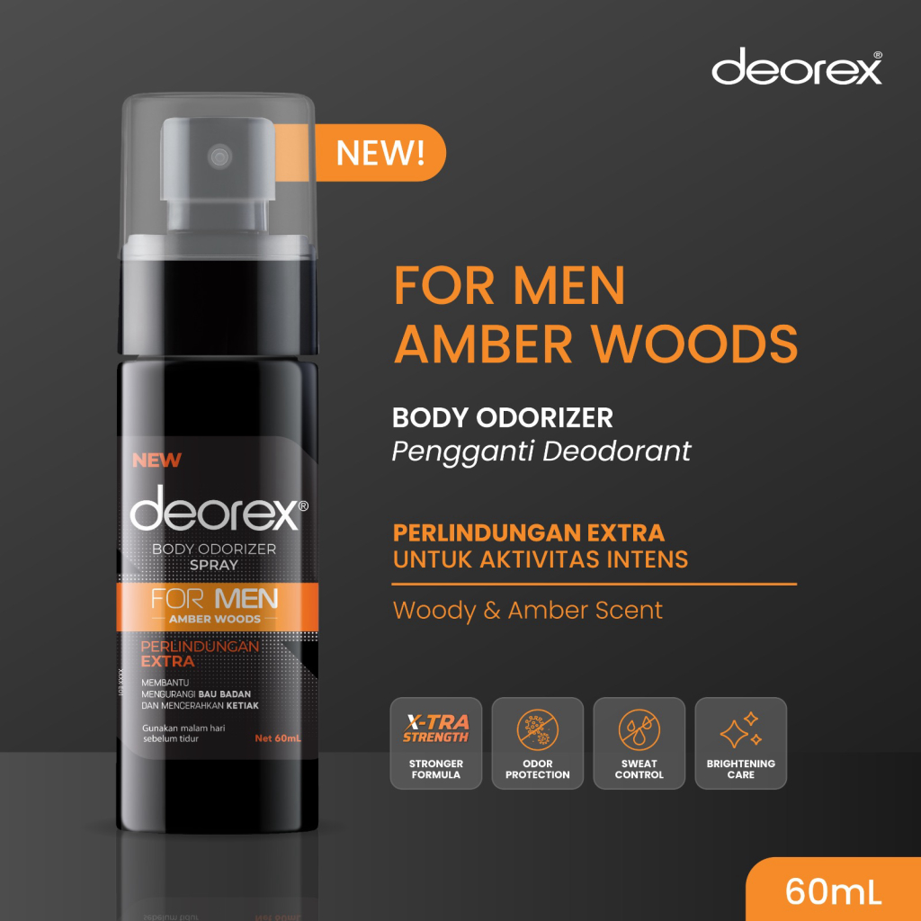 Deorex Body Odorizer For Men Amber Woods Spray 60ml Pengganti Deodorant Antiperspirant Pria Solus...