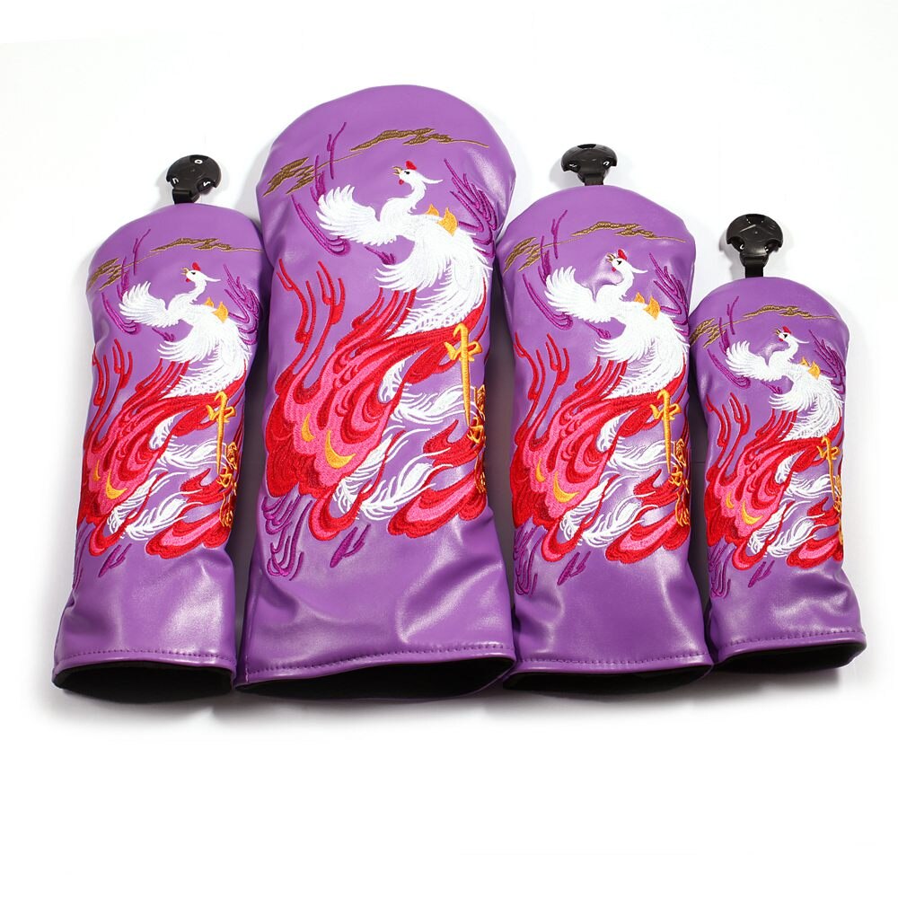 Golf Club Head Covers for Driver Cover Fairway Cover Hybrid Cover PU Leather Black Purple Phoenix Headcover