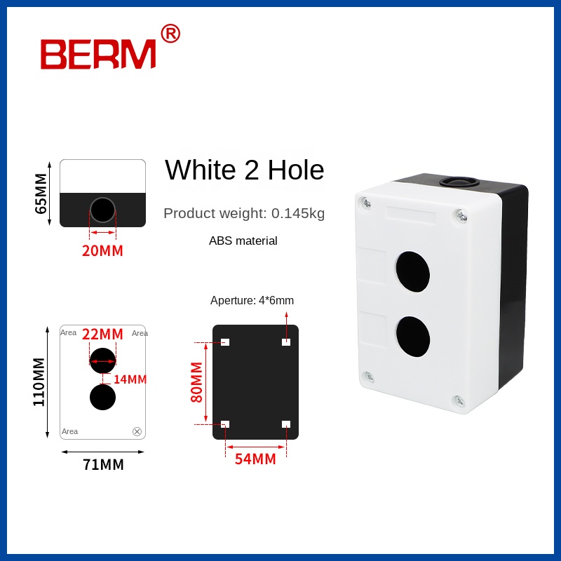 BX1/BX2 | Hộp Nút Nhấn 22mm 1/2/3/4/5/6 Lỗ - Chống Nước, Điều Khiển Công Nghiệp, Màu Trắng Vàng - 2 Lỗ (Trắng)