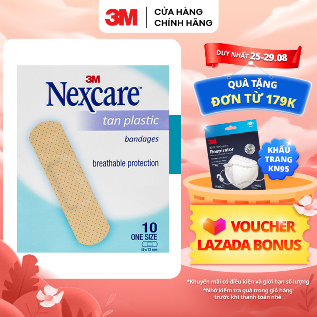 Băng keo cá nhân 3M™ Nexcare™, siêu dính, co dãn tốt, 100 miếng, 19x72mm, màu da, Giúp bảo vệ các vết thương nhỏ