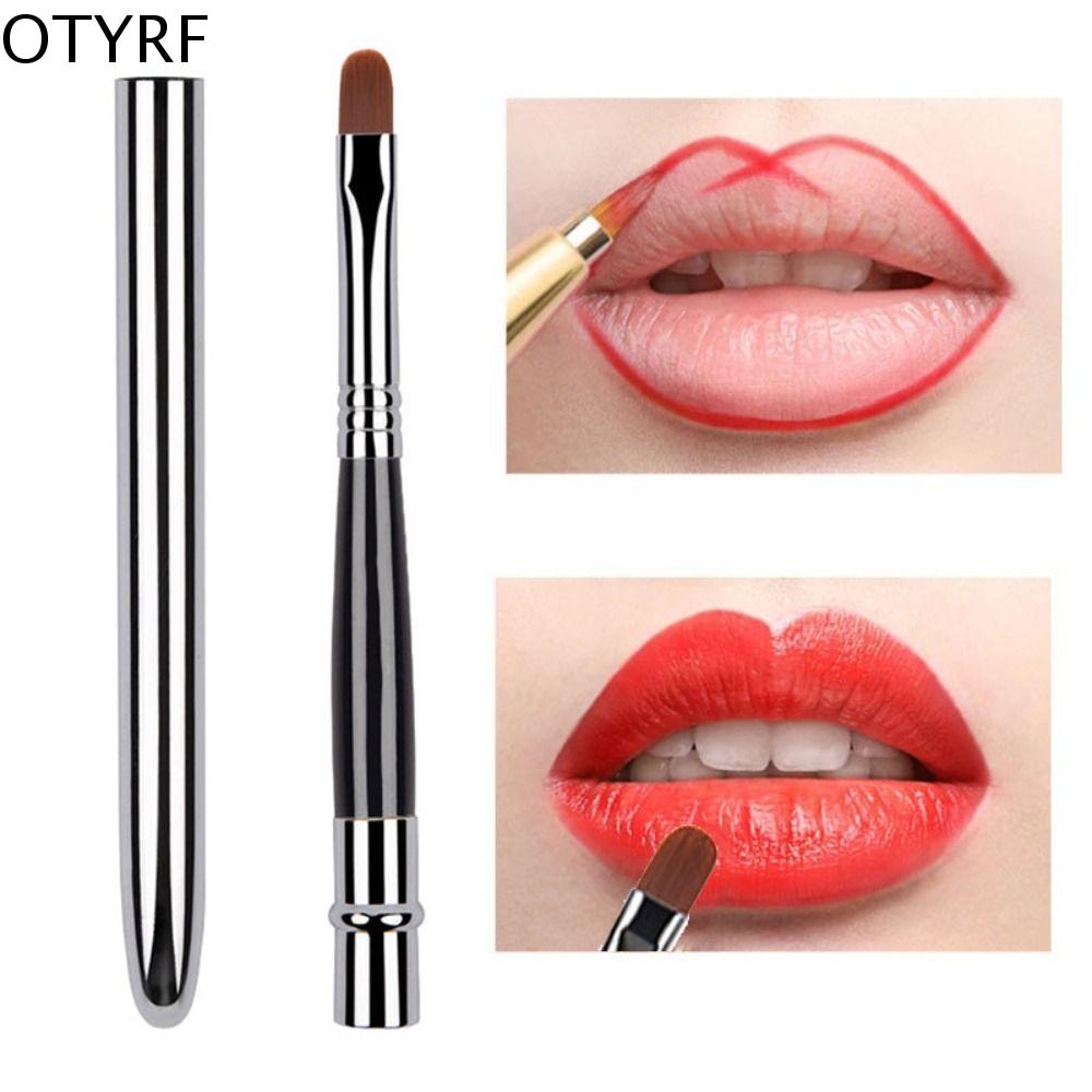 OTYRF Di động Nắp Kẻ viền môi Dụng cụ trang điểm Tay cầm kim loại Phấn mắt Cọ trang điểm Có nắp bảo vệ Làm đẹp cho phụ nữ Cọ son môi Cọ che khuyết điểm Cọ môi Cọ trang điểm