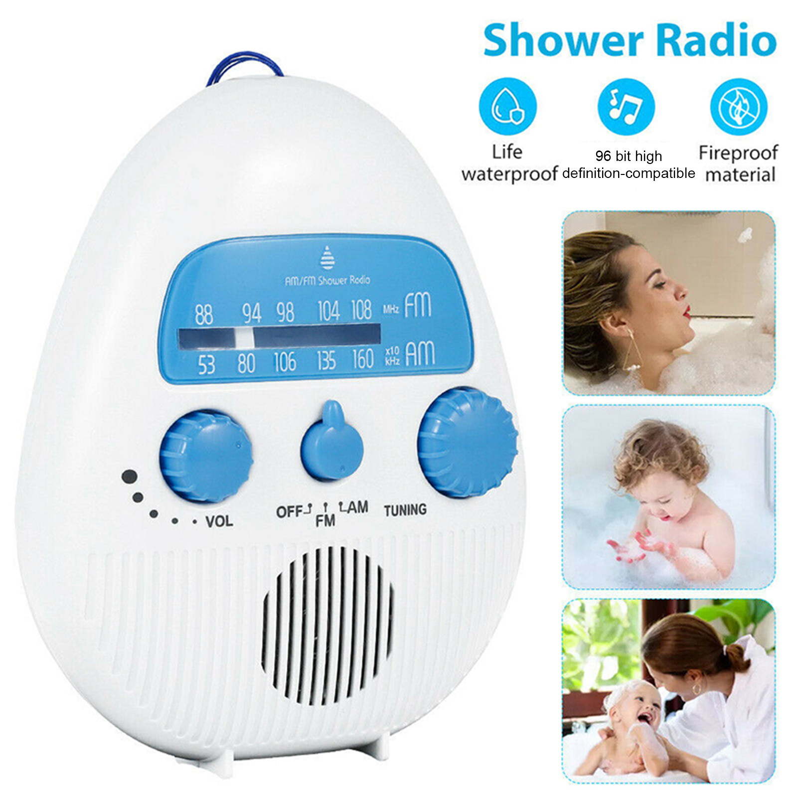Đài dùng trong nhà tắm âm lượng có thể điều chỉnh Cuộc Sống Thời gian đợi lâu Sốc Âm Thanh loa chống thấm nước chạy bằng pin Nghe Đài Phát Thanh Nhỏ Gọn nhạc mini AM FM treo cầm tay Đài Phát Thanh Cho bền gia dụng Đài Phát Thanh Di Động