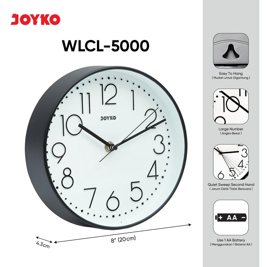 Jam Dinding JOYKO Sweep Movement WLCL-5000 / Wall Clock Elegan Premium QUARTZ